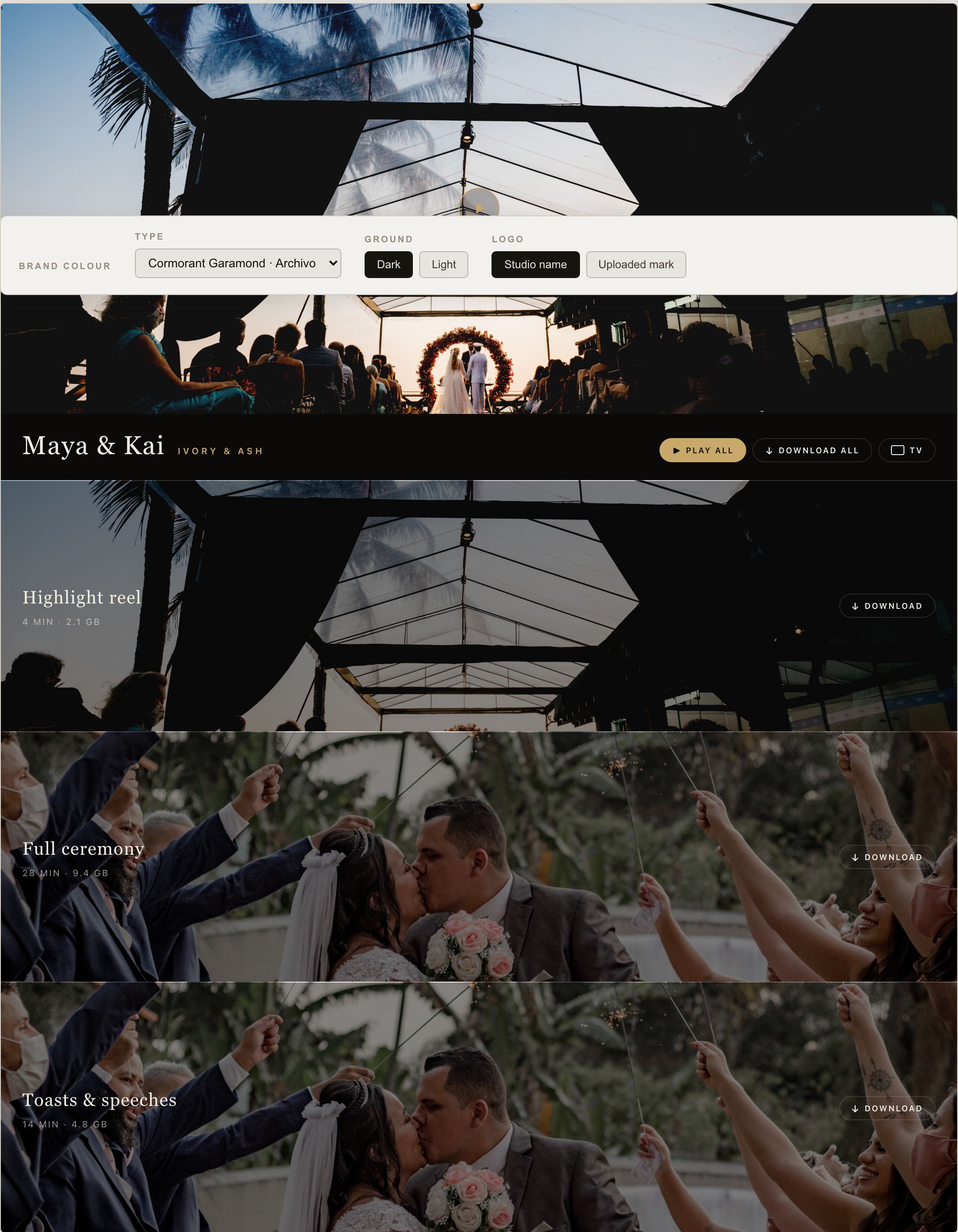 The Scroll layout: the feature film on top, each cut a full-width band.